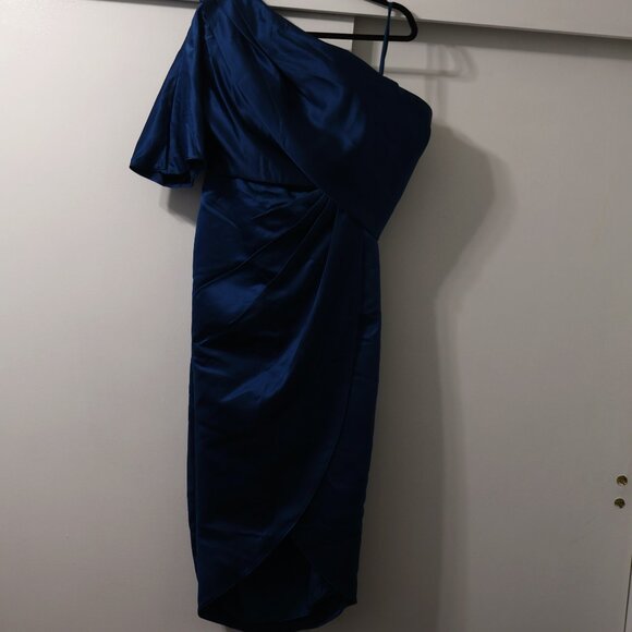 Misaac Sheath/Column One-Shoulder Satin Evening Dresses With Ruffle - Picture 1 of 13